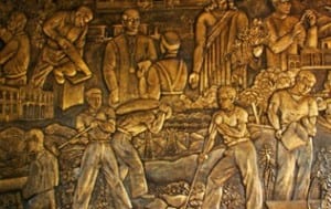 Costa Rican Art Museum bronze mural in the Golden Room
