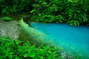 Rio Celeste transforms into a sky blue river from volcanic minerals in Costa Rica