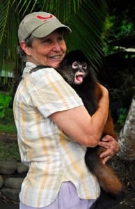 Osa Wildlife Sanctuary founder Carol Patrick and Winkie the spider monkey