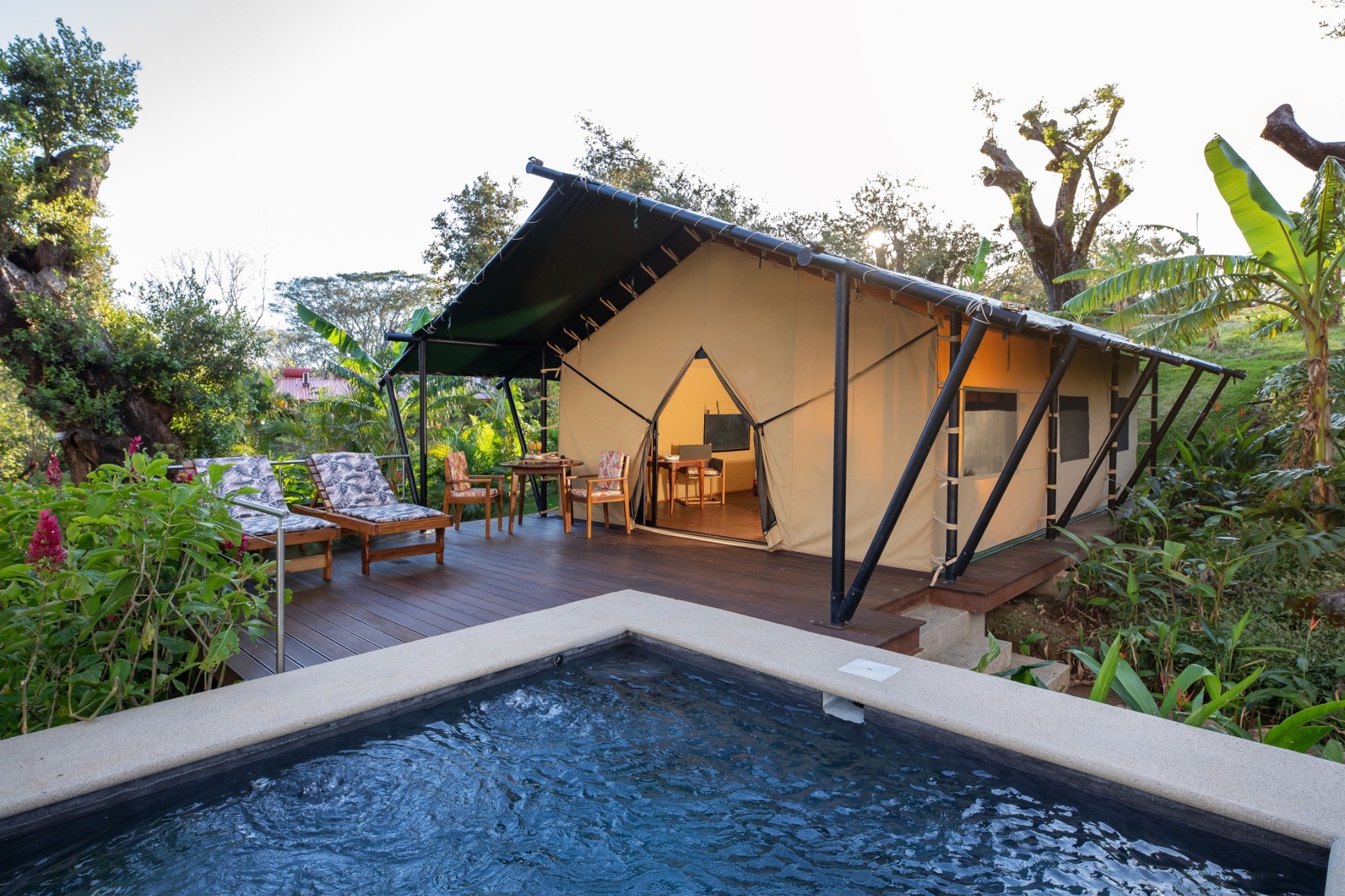 Luxury glamping tent surrounded by Guanacaste’s tropical dry forest at Hacienda Guachipelin in Costa Rica